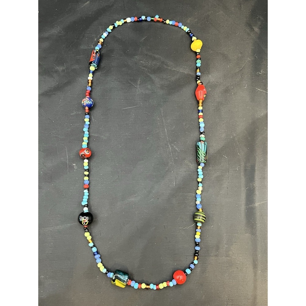Antique / Vtg African Trade Necklace Venetian Millefiori Ghana Glass Beads 15"
